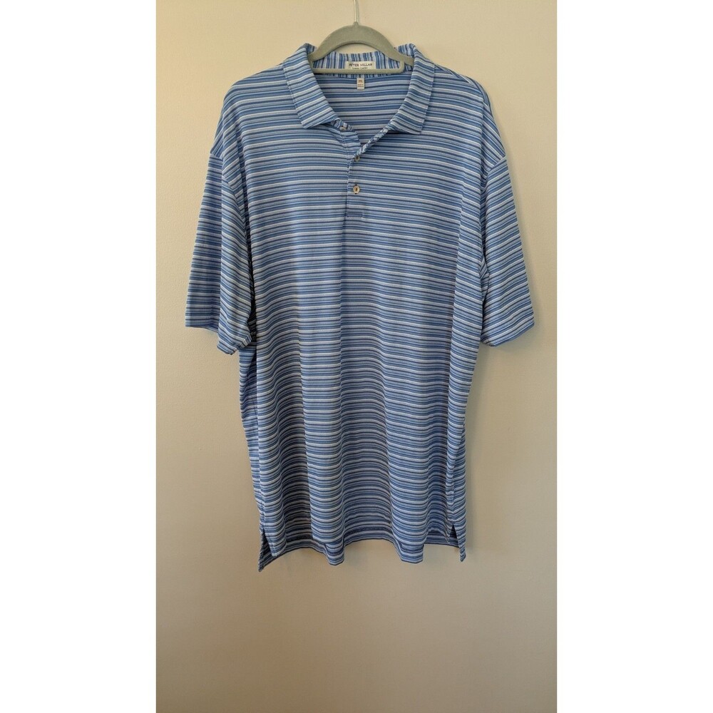 Peter Millar Polo Shirt Mens 3XL Blue Striped Summer Comfort Short Sleeve Golf
